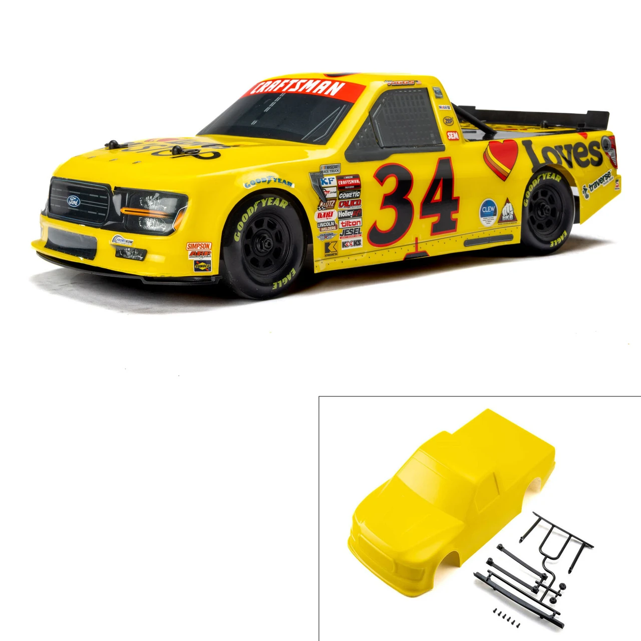 Proline 365420 Limited Edition 1/12 Pre-Cut/Pre-Painted Layne Riggs #34 Love Yellow Body: Losi NASCAR