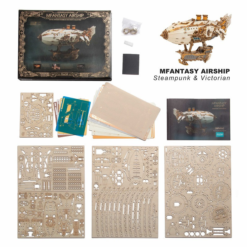  HowCat 3D Wood Puzzle Fantasy Airship Model White