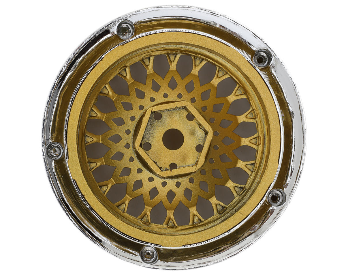  DS Racing DSC-DE-317 Element Mesh 1/10 Drift Wheels (Gold w/Chrome Lip) (2) (Adjustable Offset) w/12mm Hex