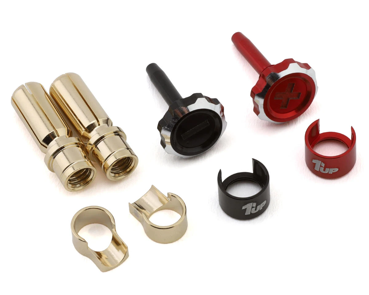1UP Racing "Lockdown" Adjustable Bullet Plug Grips w/5mm Bullets (Red/Black) 