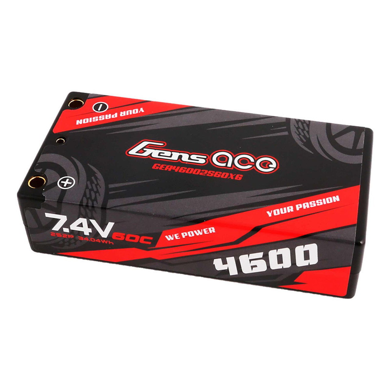  Gens Ace 7.4V 4600mAh 2S 60C Shorty Hardcase LiPo Battery: 4mm Tubes