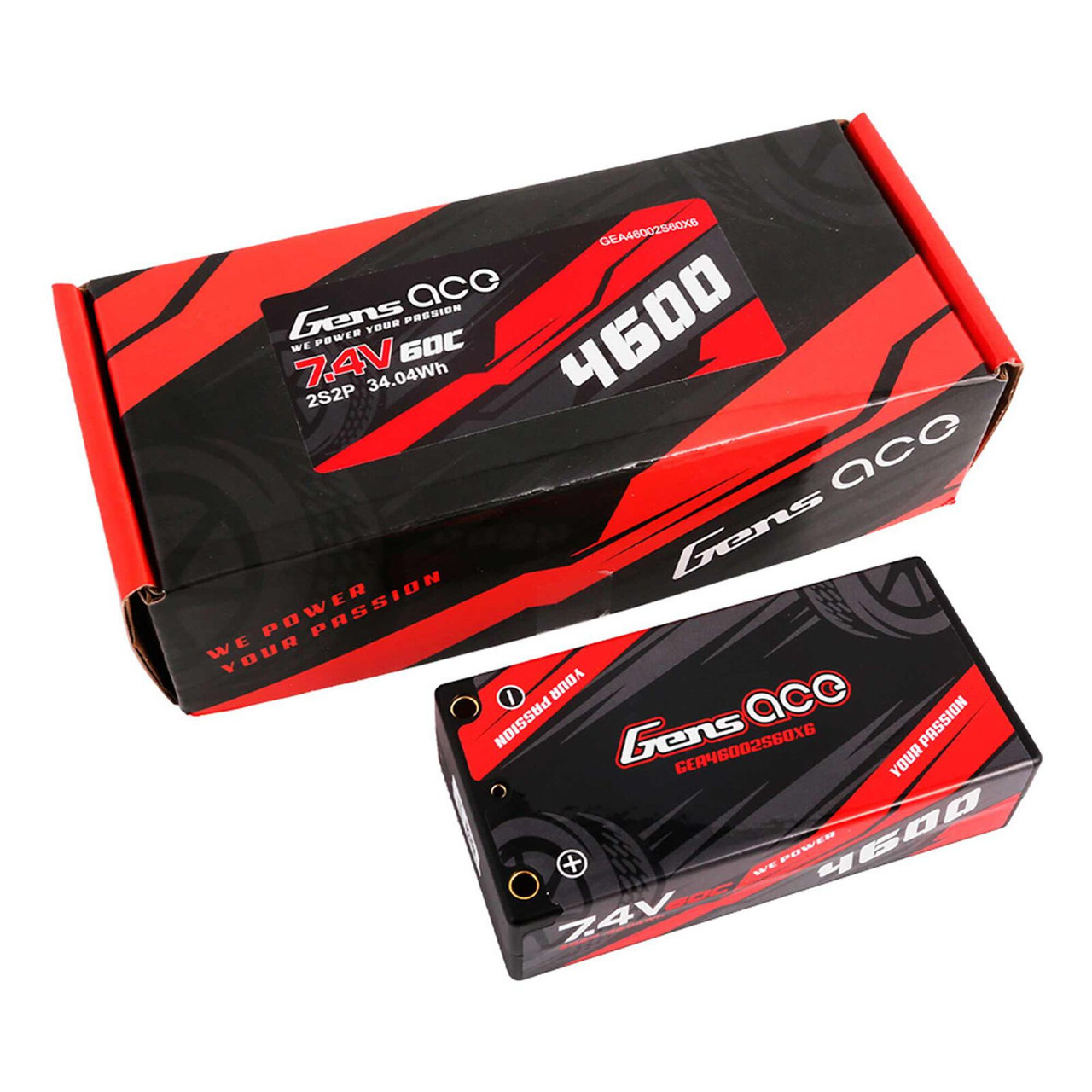  Gens Ace 7.4V 4600mAh 2S 60C Shorty Hardcase LiPo Battery: 4mm Tubes