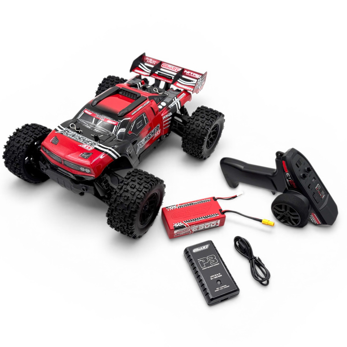 Team Corally Punisher XD 4WD 2S Small Scale, RTR Monster Truck, Red