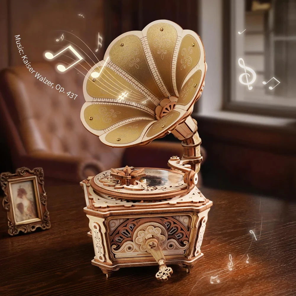  ROKR Diva Gramophone Music Box Wooden 3D Puzzle AMK82