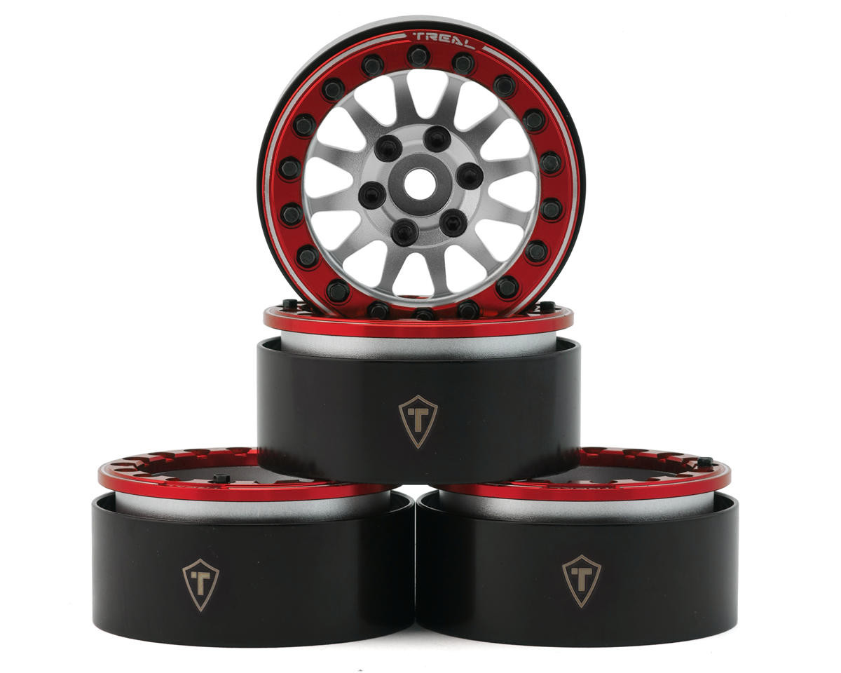 Treal Hobby Type D 1.9" 12-Spoke Beadlock Wheels (Silver/Red) (4)