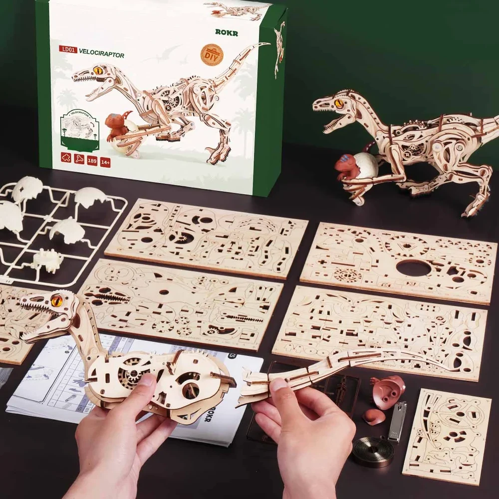  Robotime ROKR Velociraptor Mechanical DIY Miniature 3D Wooden Model Kit