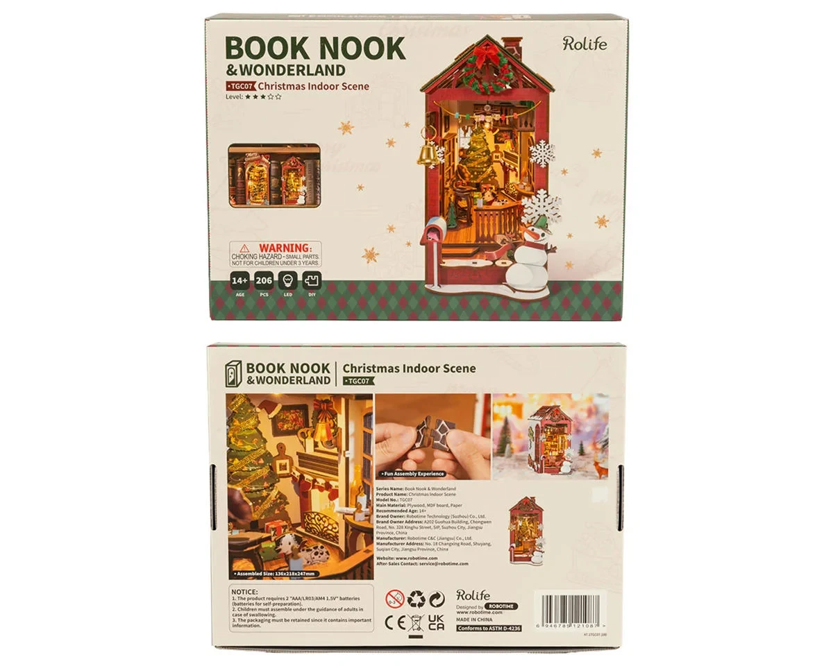  Robotime Christmas Indoor Scene Book Nook Miniature 3D Wooden Model Kit