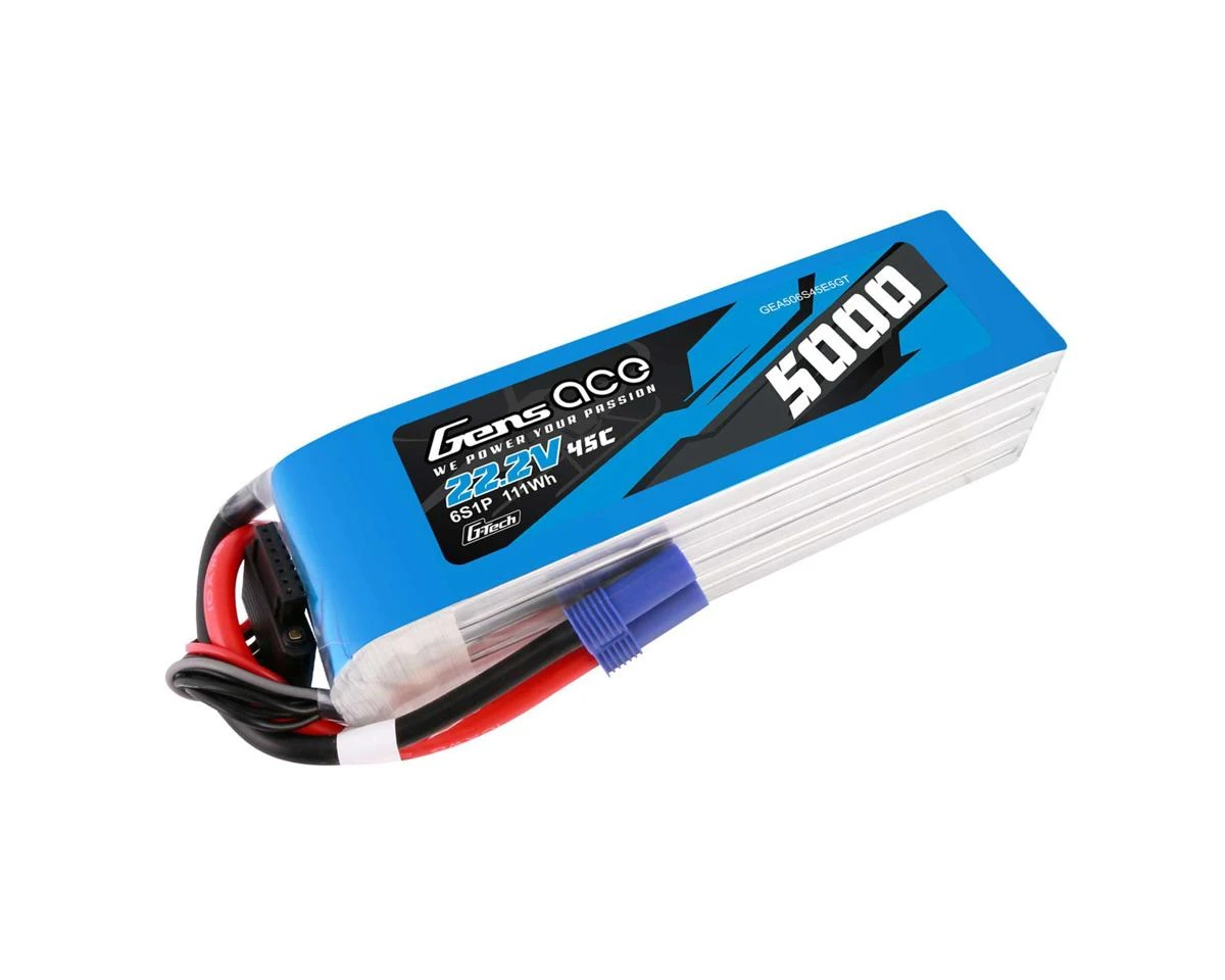 Gens Ace 22.2V 5000mAh 6S 45C G-Tech Lipo Battery: EC5
