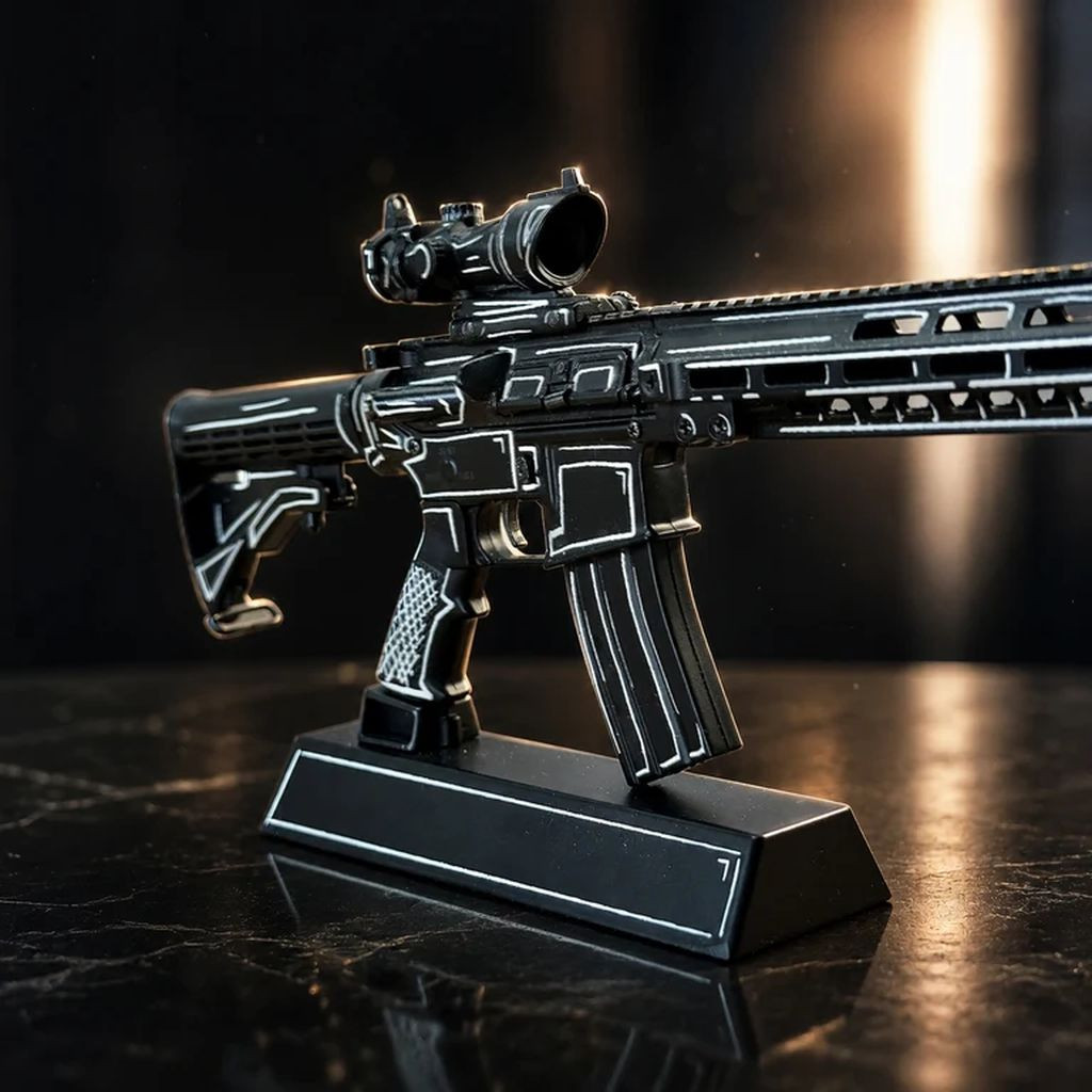 GoatGuns AR-15 Black with White Cel Shade Diecast 1:3 Scale Model
