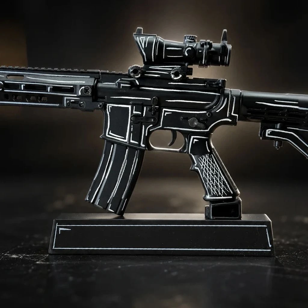 GoatGuns AR-15 Black with White Cel Shade Diecast 1:3 Scale Model