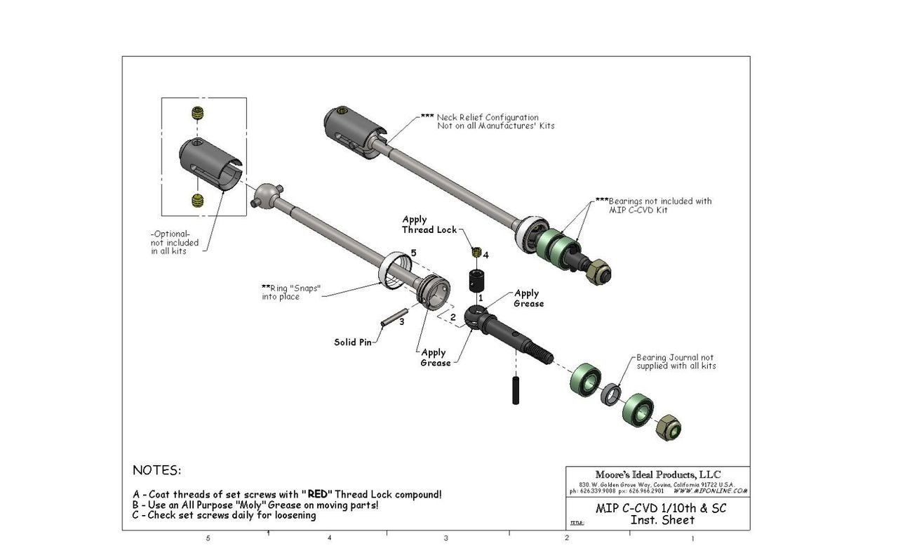 MIP 08106 C-CVD Axle Kit (Traxxas Slash, Nitro Rustler, Nitro Stampede) (2)