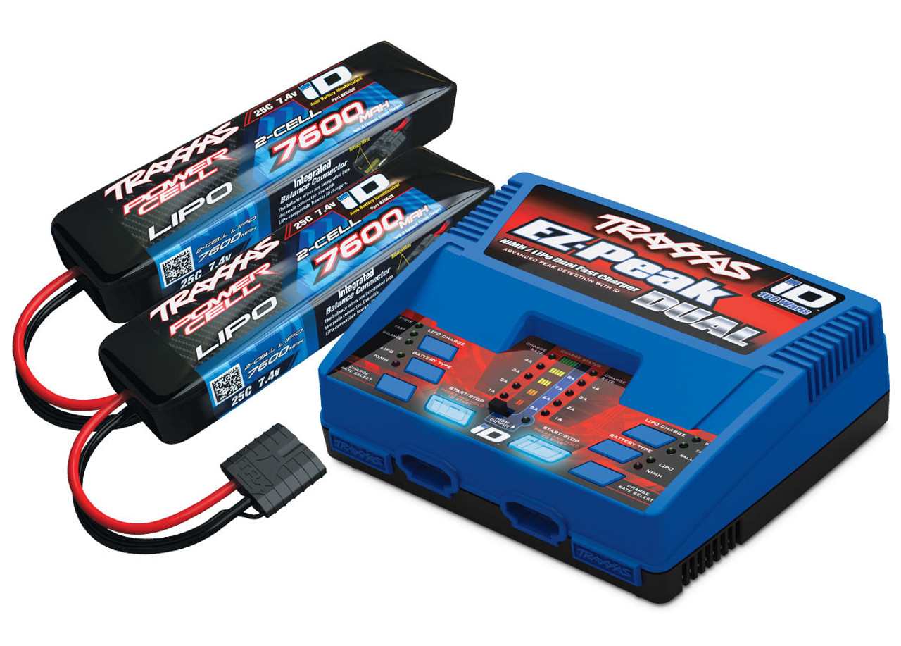 Traxxas EZ-Peak 2S "Completer Pack" Dual Multi-Chemistry Battery Charger w/Two Power Cell 2S Batteries (7600mAh)