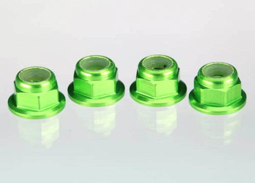 Traxxas 1747G 4mm Aluminum Flanged Serrated Nuts (Green) (4)