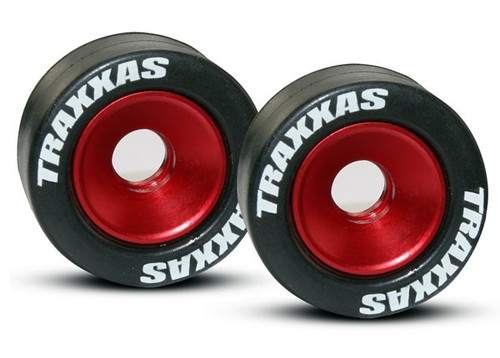 Traxxas 5186 Aluminum Wheelie Bar Wheel Set w/Rubber Tires (Red) (2)