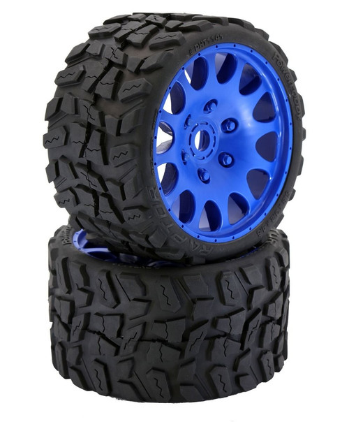 Powerhobby Raptor Belted Monster Truck Tires / Wheels w/ 17mm Hex (2) Sport-Blue