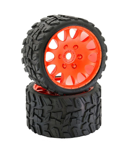 Powerhobby Raptor Belted Monster Truck Tires / Wheels w/ 17mm Hex (2) Sport-Orange