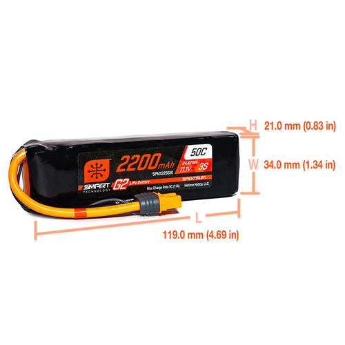 Spektrum 2200mAh 3S 11.1V Smart Battery G2 50C IC3