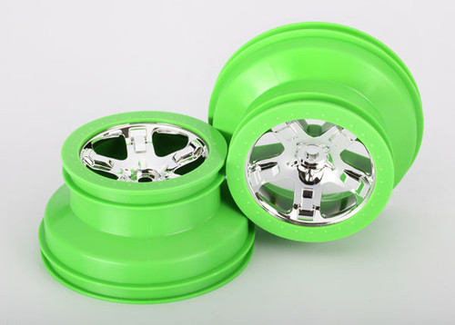 Traxxas SCT Beadlock Wheels Chrome/Green (2wd Rear, 4x4 F&R)