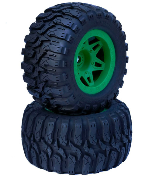 Power Hobby 1/8 Defender 3.8 MT Belted All Terrain Tires 17mm Hex 1/2" Offset (Green)