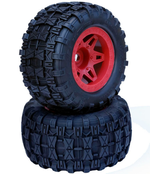 Power Hobby 1/8 Raptor 3.8 MT Belted All Terrain Tires 17mm Hex 1/2" Offset (Red)