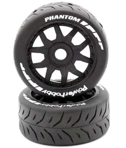 Power Hobby 1/8 GT Phantom Belted Medium Compound Tires 17mm Hex (Black)