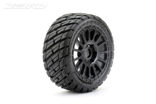Jetko Rockform 1/8 Buggy Tires Mounted on Black Radial Rims, Medium Soft, Belted (2)