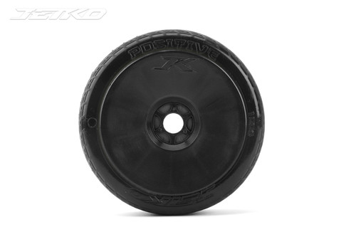 Jetko Positive 1/8 Buggy Tires Mounted on Black Dish Rims, Ultra Soft (2)