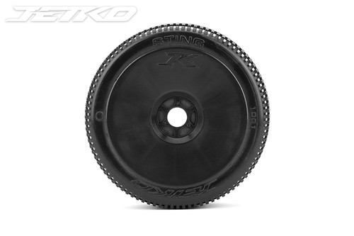 Jetko Sting 1/8 Buggy Tires Mounted on Black Dish Rims, Medium Soft (2)