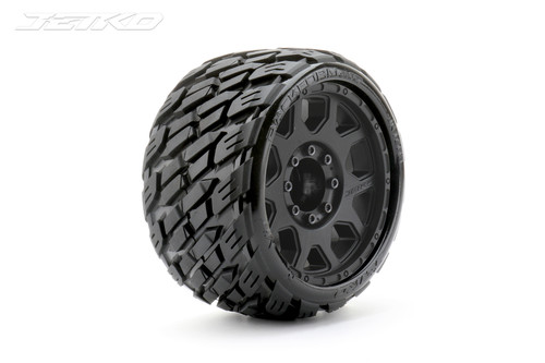 Jetko Rockform 1/8 SGT 3.8 Tires Mounted on Black Claw Rims, Medium Soft, Belted, 17mm 0" Offset (2)