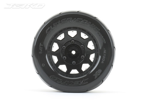Jetko Super Sonic 1/10 MT 2.8 Tires Mounted on Black Claw Rims, Medium Soft, 12mm Hex, 1/2" Offset (2)