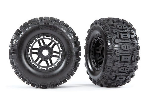 Traxxas 7774A Tires & wheels, assembled, glued (X-Maxx black chrome wheels, Sledgehammer tires, foam inserts) (left & right) (2)