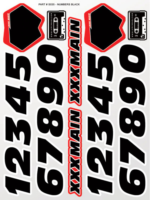 XXX Main Racing S035 Decals Black Sticker Sheet Numbers