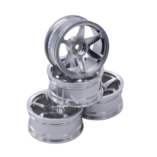 Racers Edge 1/10 Aluminum On-Road Drifting Car Wheels, 6V Style, Silver (4pcs)