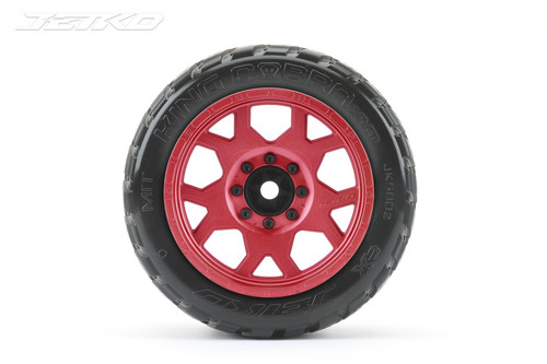 Jetko 1/5 XMT EX-King Cobra Tires Mounted on Red Claw Rims, Medium Soft, Glued, Belted, 24mm X-Maxx