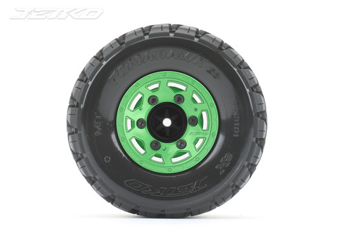 Jetko 1/10 ST 2.8 EX-Tomahawk Tires Mounted on Green Claw Rims, Medium Soft, Glued, 12mm 0" Offset