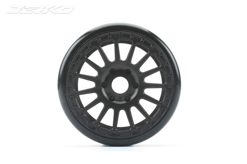 Jetko 1/8 GT Buster Tires Mounted on Black Radial Rims, Medium Soft, Belted (2)