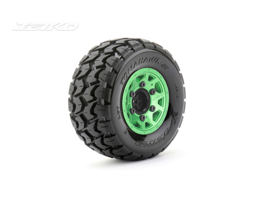 Jetko 1/10 ST 2.8 EX-Tomahawk Tires Mounted on Green Claw Rims, Medium Soft, Glued, 14mm, for Arrma