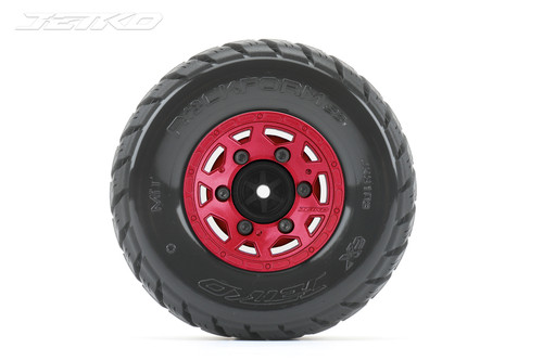 Jetko 1/10 SC EX-Rockform Tires Mounted on Metal Red Claw Rims, Medium Soft, Glued, 14mm, for Arrma Senton