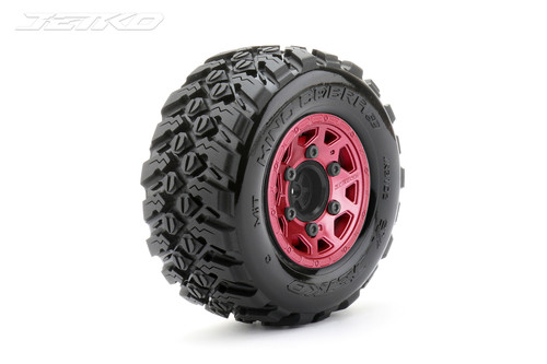 Jetko 1/10 SC EX-King Cobra Tires Mounted on Red Claw Rims, Medium Soft, Glued, 12mm 1/2" offset Wide