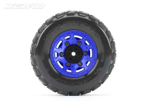 Jetko 1/10 SC EX-King Cobra Tires Mounted on Blue Claw Rims, Medium Soft, Glued, 14mm Offset