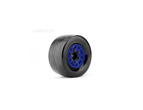 Jetko 1/10 DR Booster RR Tires for Rear on Blue Claw Rims, Ultra Soft, Belted, 12mm 0" Offset, Narrow