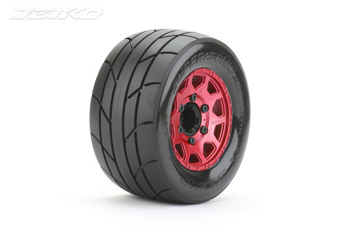 Jetko 1/10 MT 2.8 EX-Super Sonic Tires Mounted on Red Claw Rims, Medium Soft, Glued, 17mm for Pro-MT