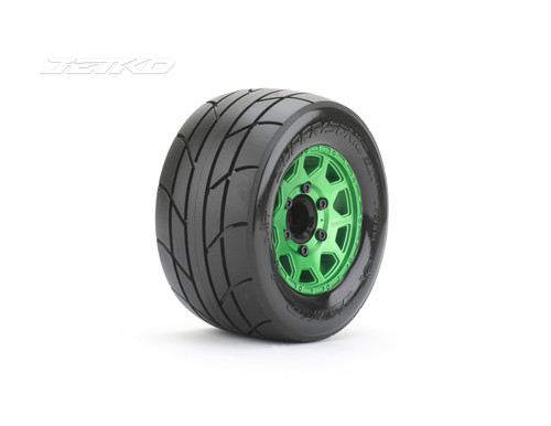 Jetko 1/10 MT 2.8 EX-Super Sonic Tires Mounted on Green Claw Rims, Medium Soft, Glued, 14mm, for Arrma