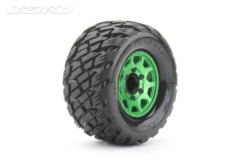 Jetko 1/10 MT 2.8 EX-Rockform Tires Mounted on Green Claw Rims, Medium Soft, Glued, 17mm for Pro-MT