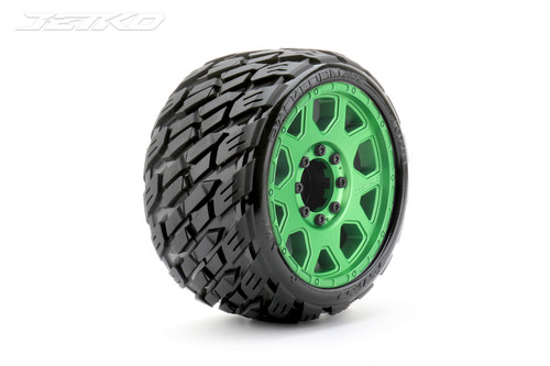 Jetko 1/8 SGT 3.8 EX-Rockform, Mounted on Green Claw Rim, Medium Soft, Belted, Glued, 17mm 0" Offset