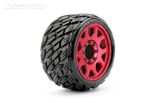 Jetko 1/8 SGT 3.8 EX-Rockform, Mounted on Red Claw Rim, Medium Soft, Belted, Glued, 17mm 0" Offset