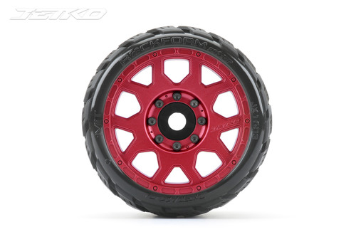 Jetko 1/8 SGT 3.8 EX-Rockform, Mounted on Red Claw Rim, Medium Soft, Belted, Glued, 17mm 1/2" Offset