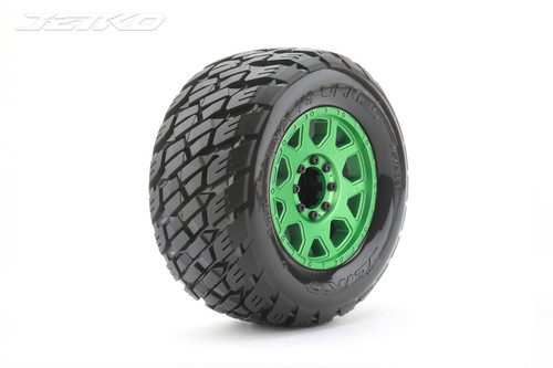 Jetko 1/8 MT 3.8 EX-Rockform, Mounted on Green Claw Rim, Medium Soft, Belted, Glued, 17mm 1/2" Offset