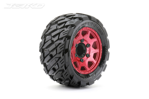 Jetko 1/10 ST 2.8 EX-Rockform Tires Mounted on Red Claw Rims, Medium Soft, Glued, 14mm, for Arrma