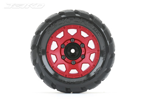 Jetko 1/10 ST 2.8 EX-Rockform Tires Mounted on Red Claw Rims, Medium Soft, Glued, 17mm